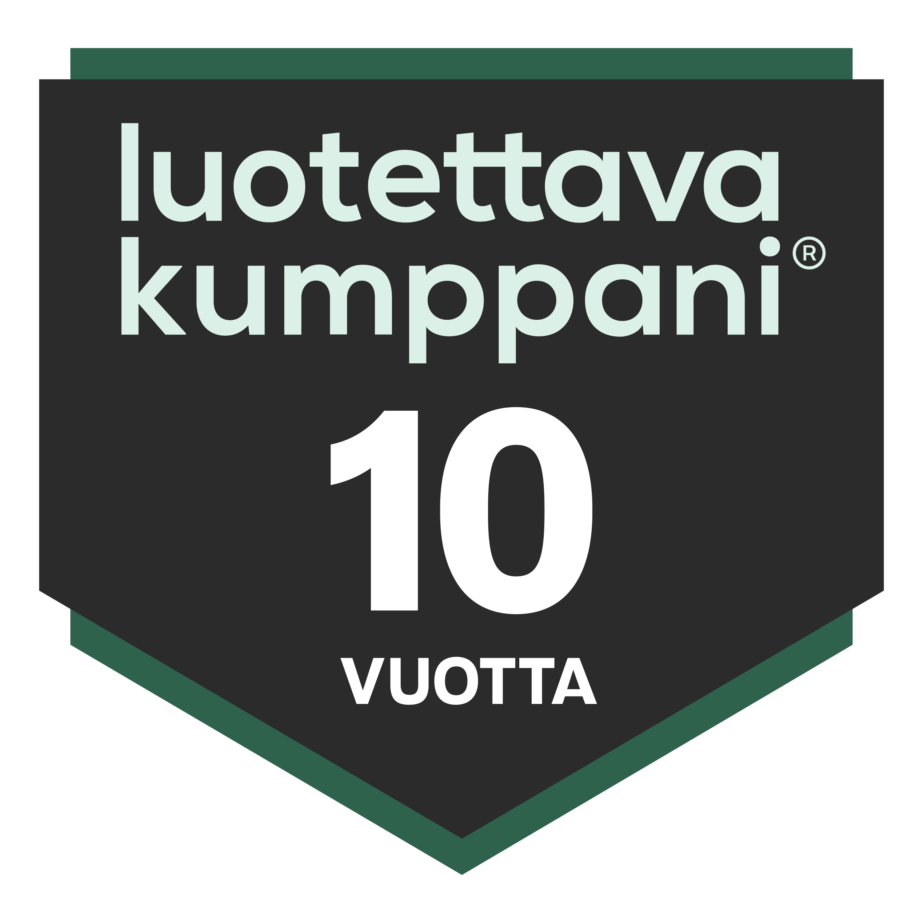 Luotettava kumppani 10  vuotta -vastuullisuusmerkki