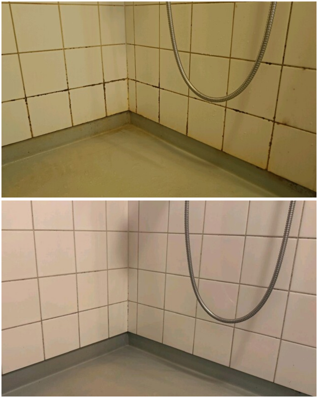 Kylpyhuoneen Kaakelien Puhdistus Ennen Ja Jälkeen Tehosiivouksen